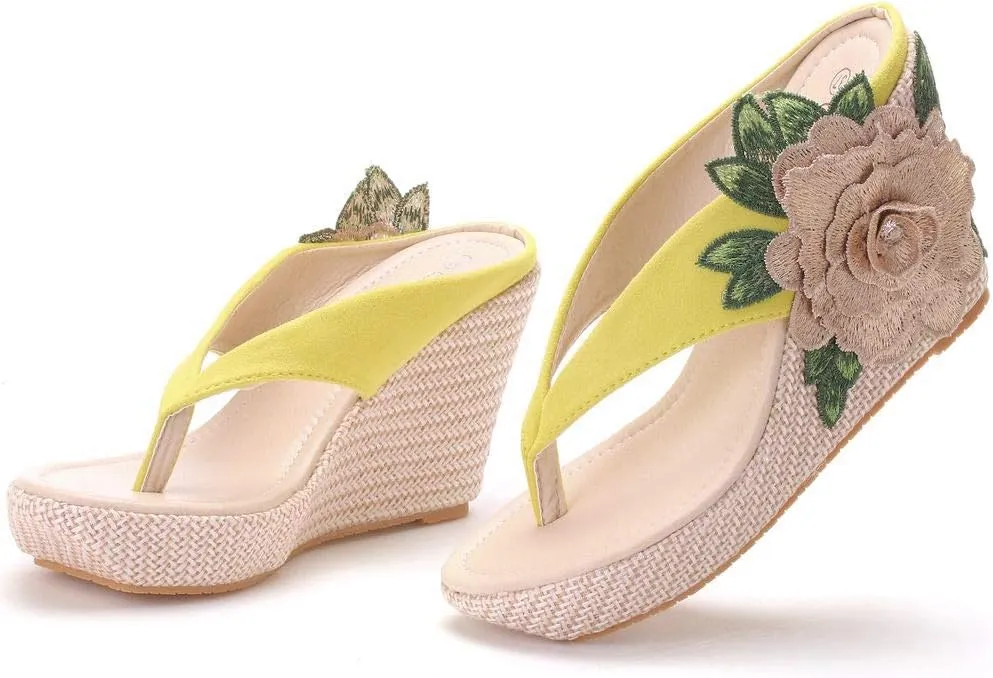 Crystal Queen Flower Wedges Sandals Flip Flops For Women Beach Sandals Wedges Platform Bohemia Sandals Flip Flops Women Summer Shoes