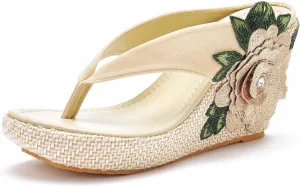 Crystal Queen Flower Wedges Sandals Flip Flops For Women Beach Sandals Wedges Platform Bohemia Sandals Flip Flops Women Summer Shoes