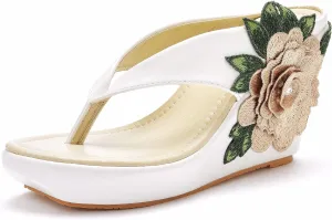 Crystal Queen Flower Wedges Sandals Flip Flops For Women Beach Sandals Wedges Platform Bohemia Sandals Flip Flops Women Summer Shoes