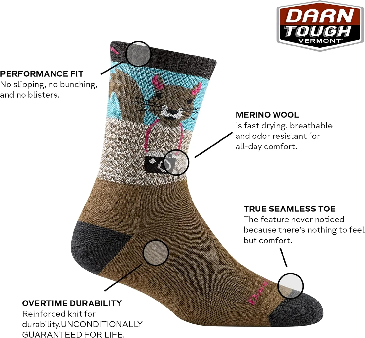 Darn Tough Women's Critter Club Micro Crew Lightweight with Cushion Sock (Style 5001) -