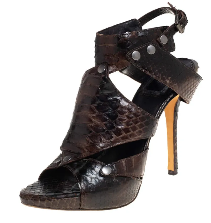 Dior Dark Brown Python Leather Extreme Cutout Gladiator Sandals