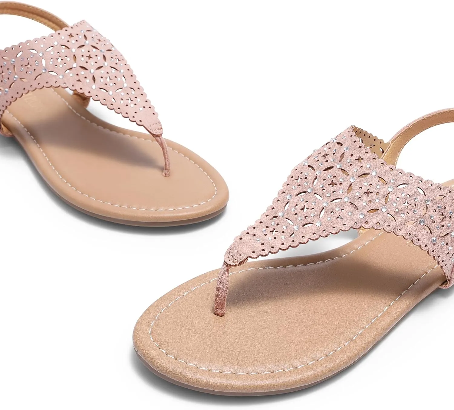 DREAM PAIRS Women's Rhinestone Casual Wear Cute Gladiator Flat Sandals Beach Dressy T-Strap Thong Sandals