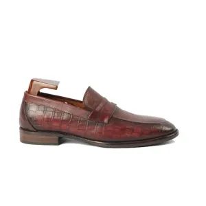 Embossed Burgundy Leather Penny Loafer