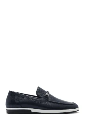 Erkek Lacivert Deri Casual Loafer