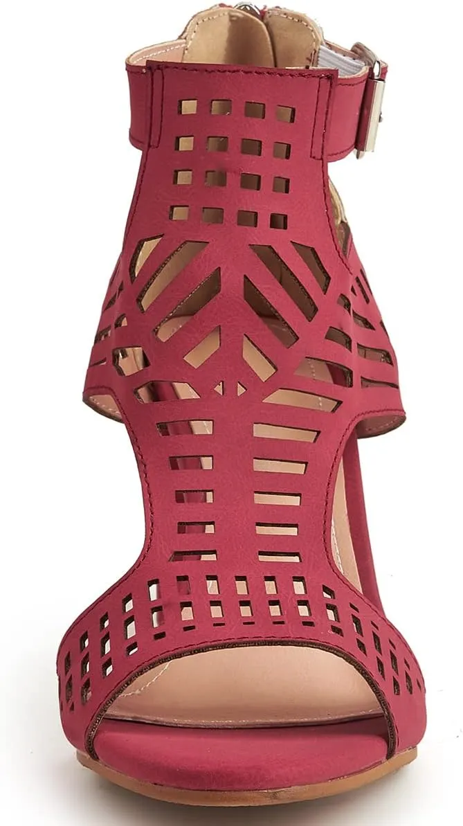 Fashion Peep Toe Booties for Women Cutout Block Heels Sandals Gladiator Summer Mesh Booties