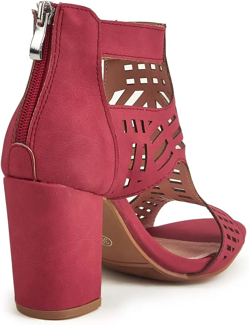 Fashion Peep Toe Booties for Women Cutout Block Heels Sandals Gladiator Summer Mesh Booties