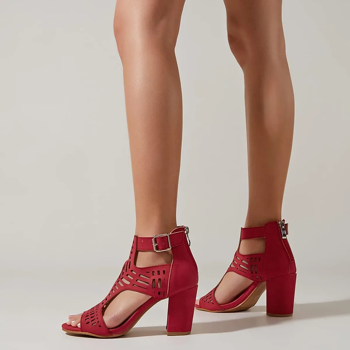 Fashion Peep Toe Booties for Women Cutout Block Heels Sandals Gladiator Summer Mesh Booties