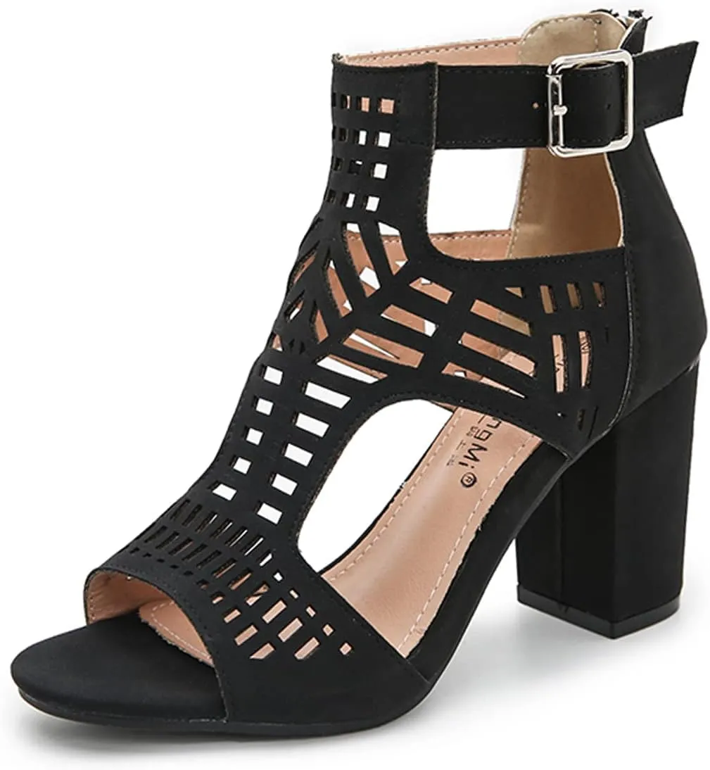 Fashion Peep Toe Booties for Women Cutout Block Heels Sandals Gladiator Summer Mesh Booties