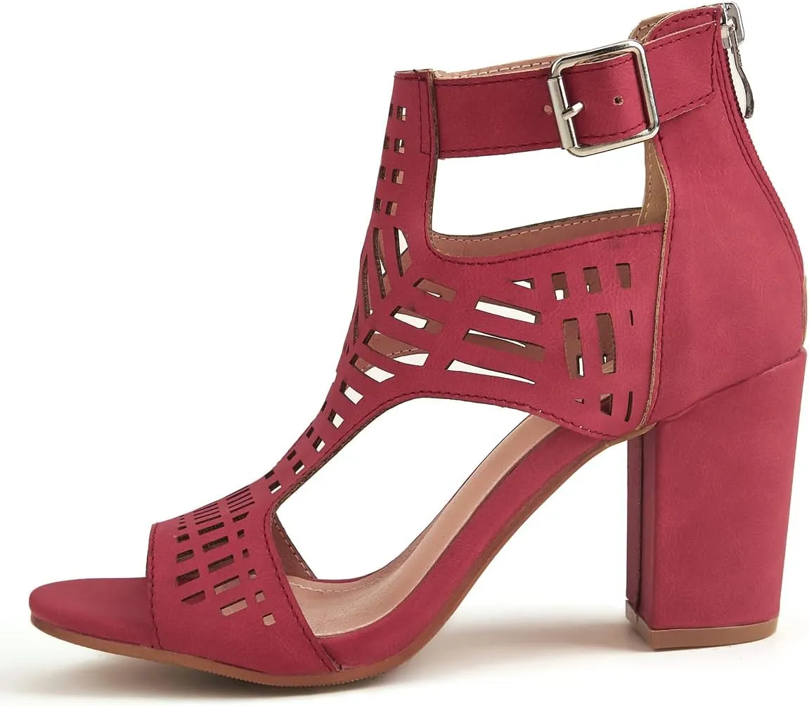 Fashion Peep Toe Booties for Women Cutout Block Heels Sandals Gladiator Summer Mesh Booties