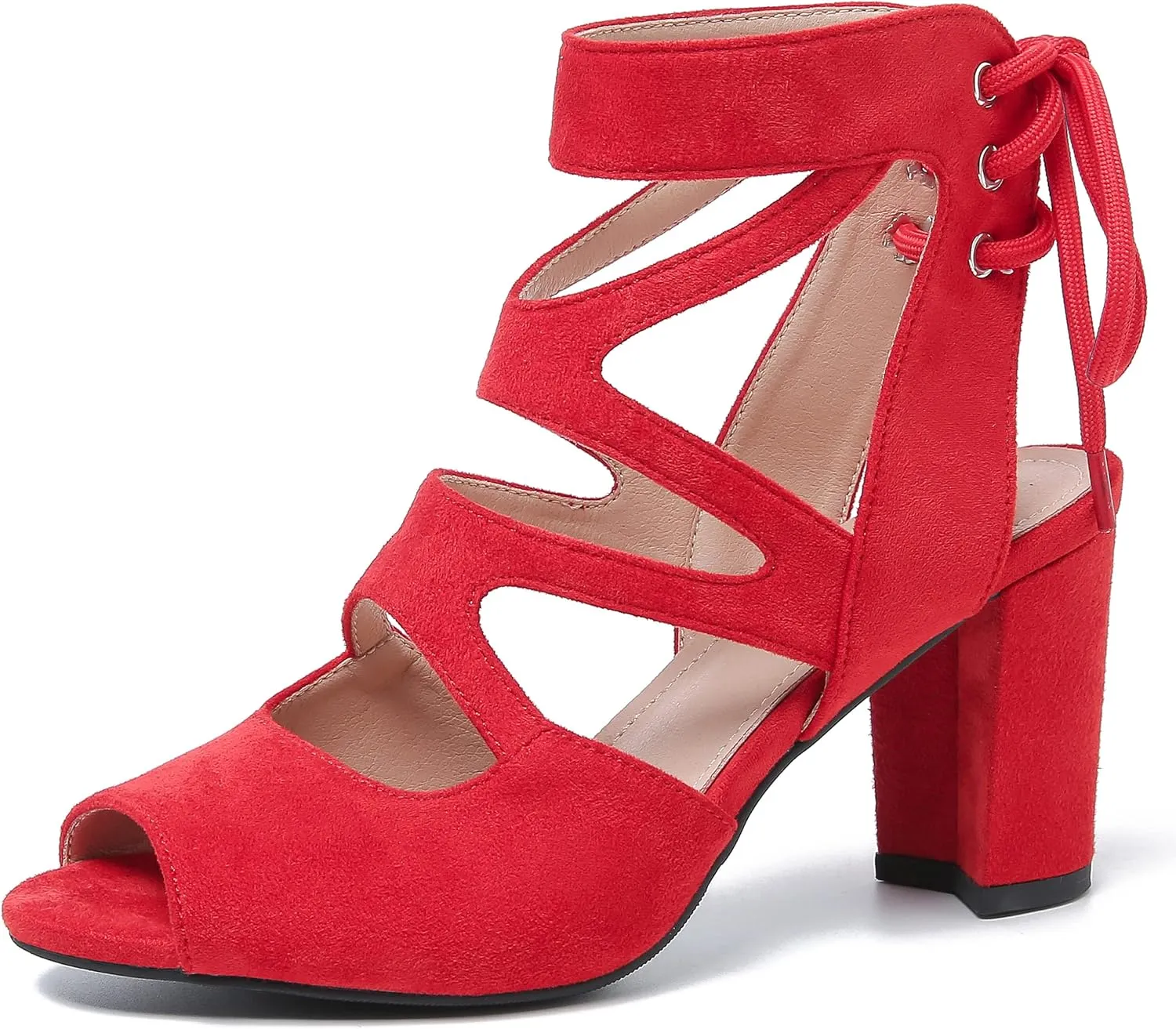 fereshte Womens Gladiator Sandals Strappy Lace Up Hollow Out Chunky High Heels