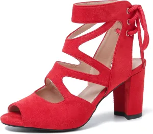 fereshte Womens Gladiator Sandals Strappy Lace Up Hollow Out Chunky High Heels