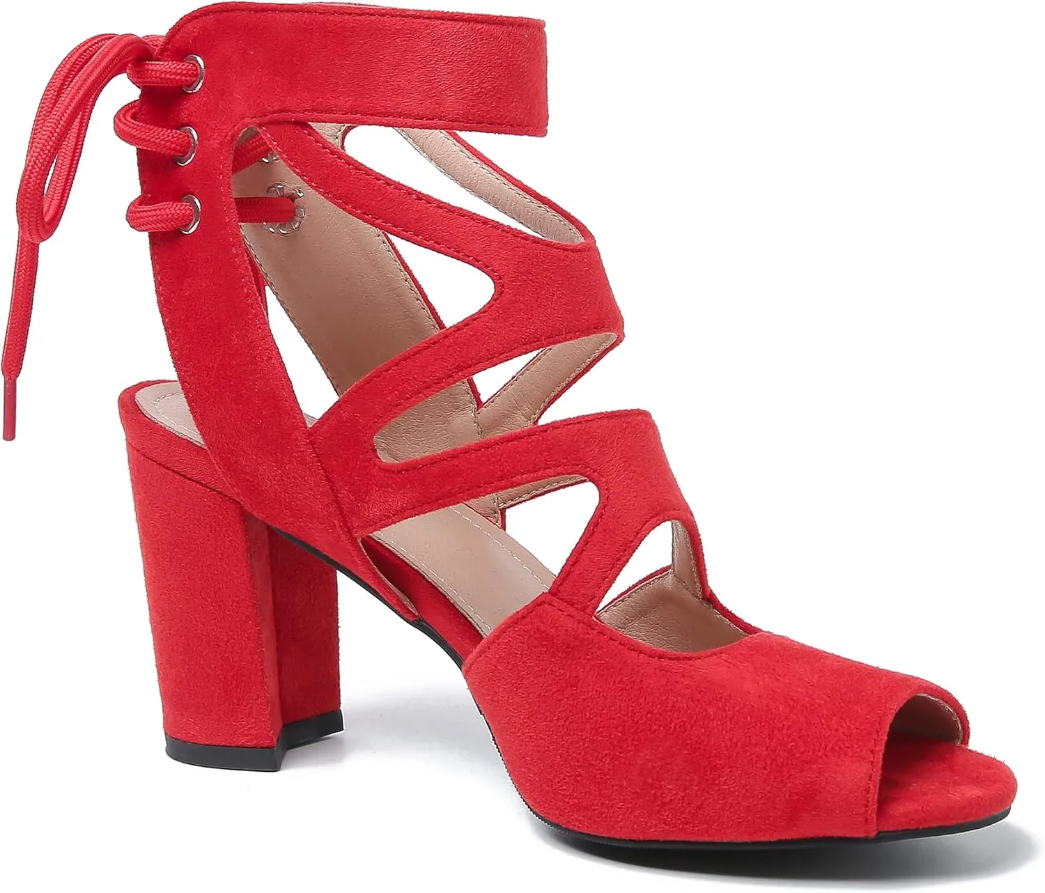 fereshte Womens Gladiator Sandals Strappy Lace Up Hollow Out Chunky High Heels