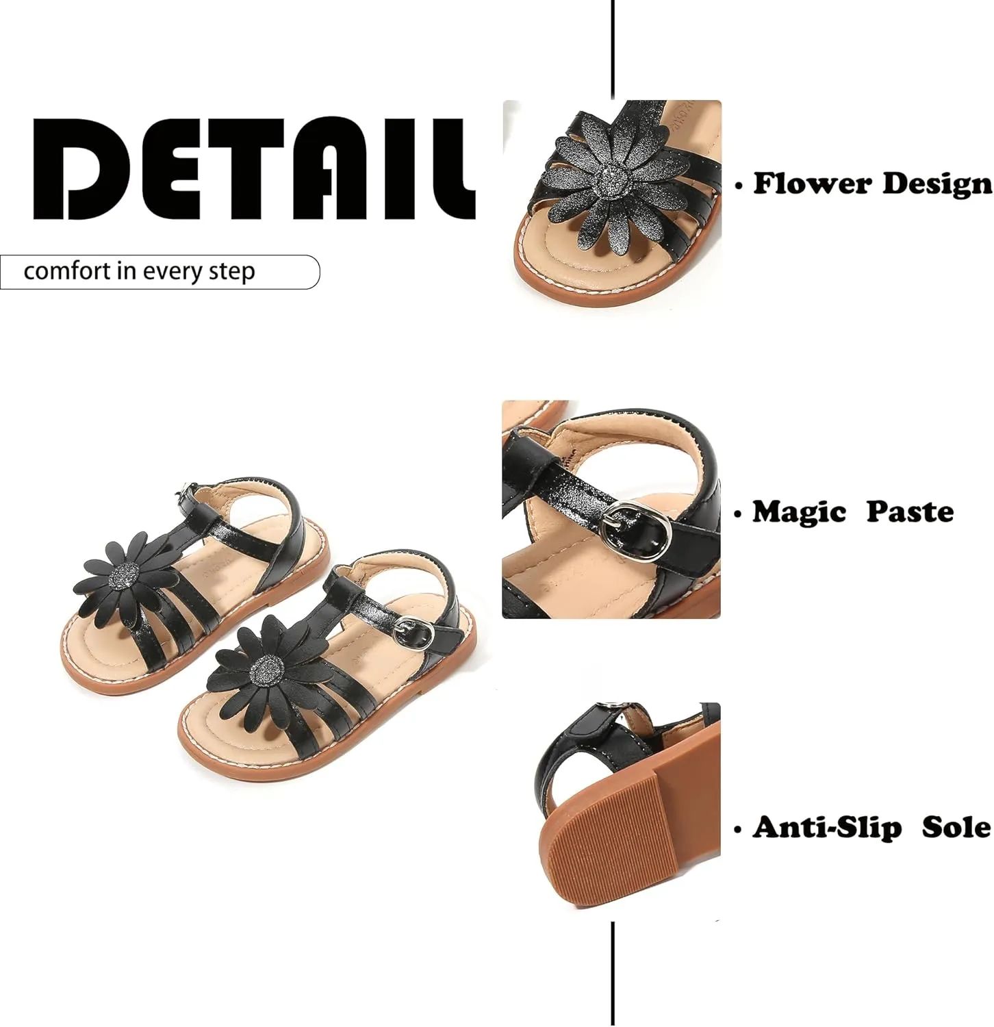 Flaryzone Toddler Little Girls Glitter Flower Open-Toe Flat Dress Sandals Summer Shoes