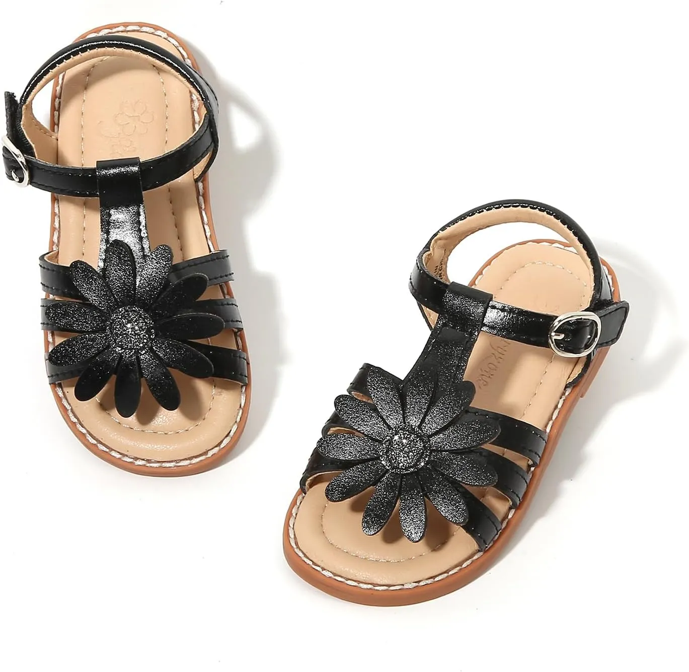 Flaryzone Toddler Little Girls Glitter Flower Open-Toe Flat Dress Sandals Summer Shoes