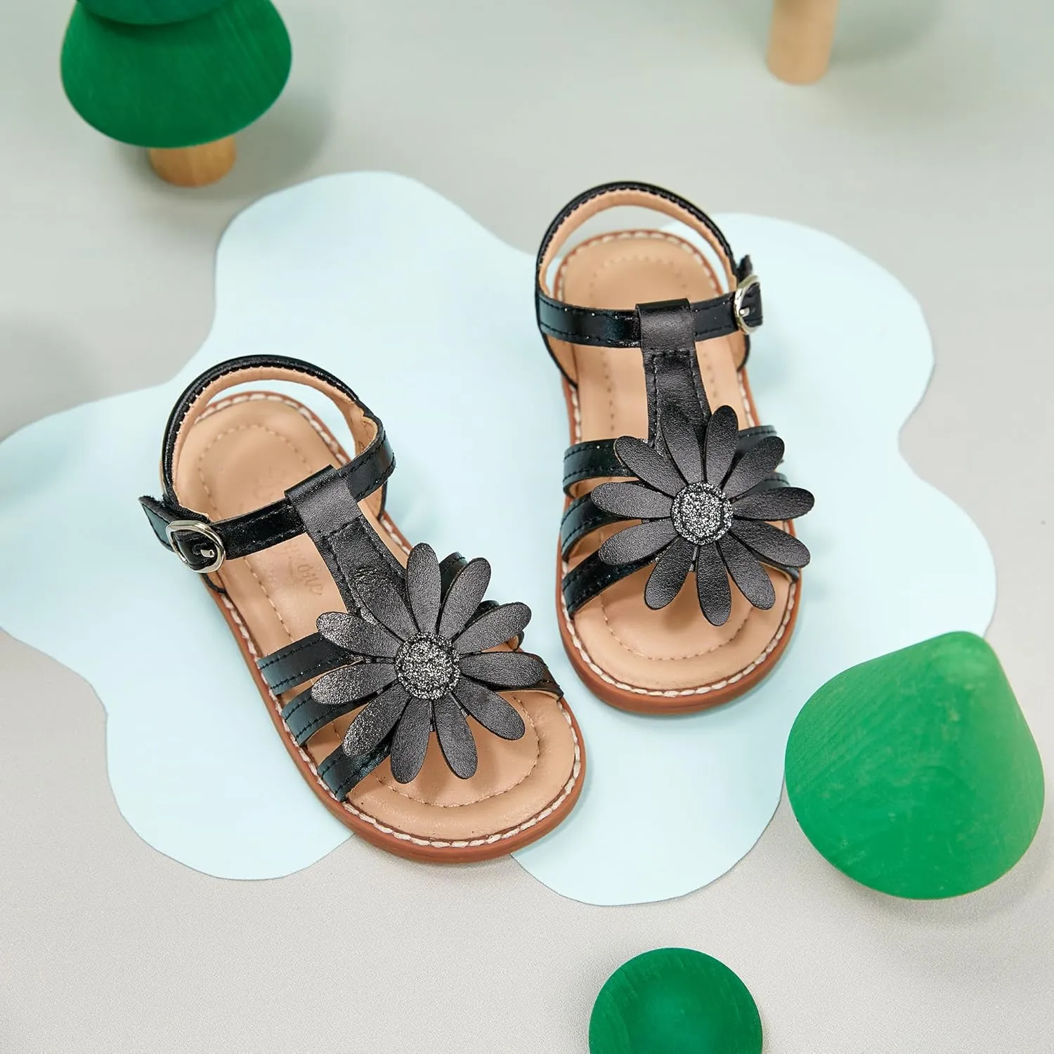 Flaryzone Toddler Little Girls Glitter Flower Open-Toe Flat Dress Sandals Summer Shoes