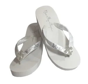 Fleur de Lis Rhinestone Personalized Mrs Wedding Flip Flop Sandals