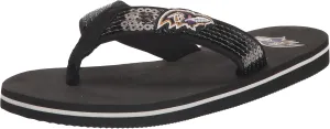 FOCO Womens NFL Team Logo Sequin Strap Sandals Flip Flops