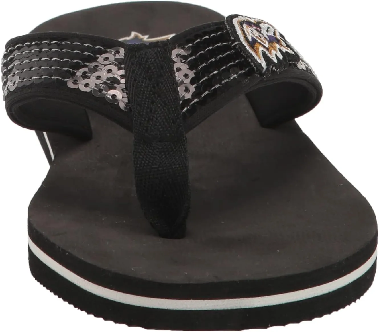 FOCO Womens NFL Team Logo Sequin Strap Sandals Flip Flops