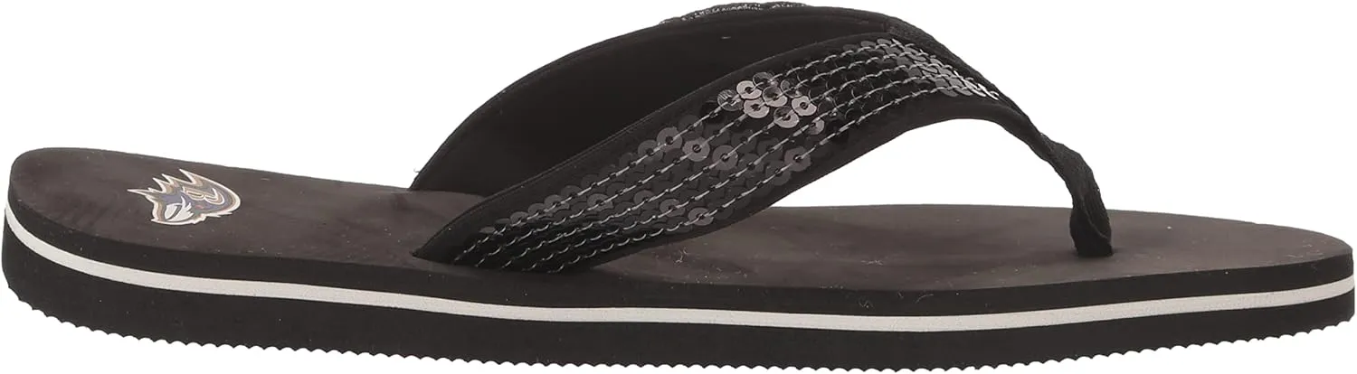 FOCO Womens NFL Team Logo Sequin Strap Sandals Flip Flops