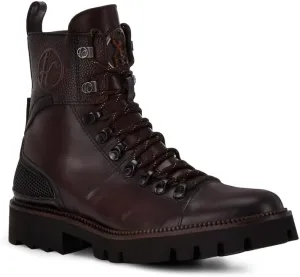 FRANCO CUADRA Urban Leather Ankle Boots, Dark Brown, Lace-up with Side Zip, TPU Anti-slip Sole