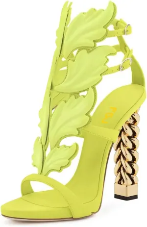 FSJ Women Gold Metal Chain Thick High Heel Sandals Open Toe Strappy Ankle Buckle Strap Slingback Ladies Summer Shoes Size 4-15 US