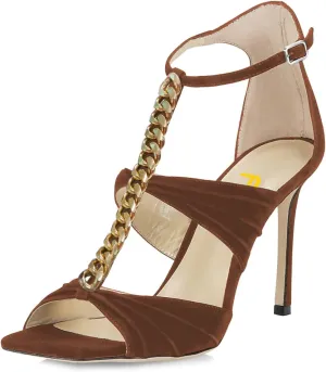 FSJ Women Sexy Gladiator Square Open Toe Stiletto High Heels Sandals Chain Strappy Velvet Buckle Evening Party Dress Shoes Size 4-15 US