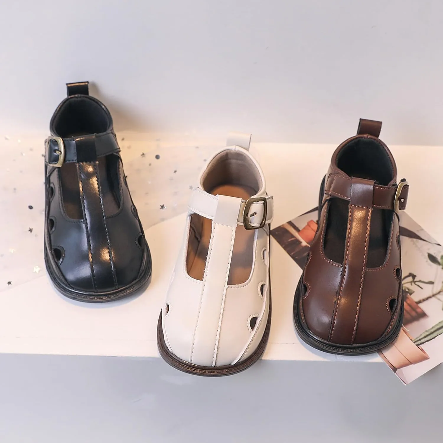 Girls Closed Toe Hollow Sandals Gentlemen's Sandals Lady's Shoes Hollowed Out Shoes Girls Flip Flop
