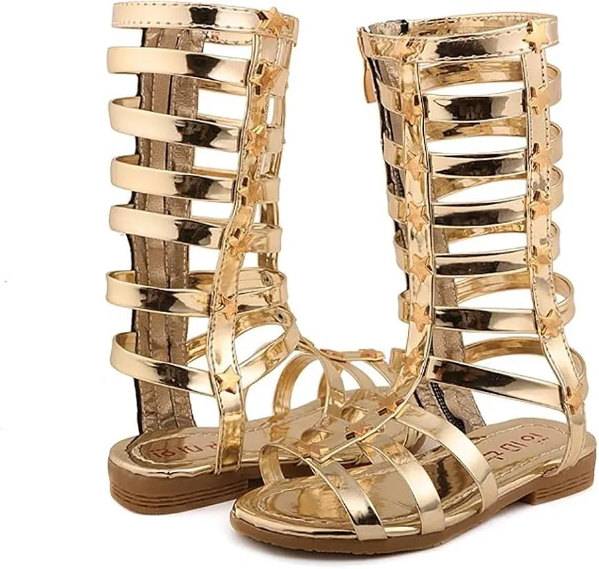 Girls Rivet Gladiator Sandals Summer Princess Dress Strappy Flats Zip Up Boots Shoes