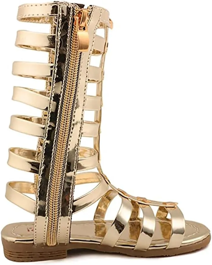 Girls Rivet Gladiator Sandals Summer Princess Dress Strappy Flats Zip Up Boots Shoes
