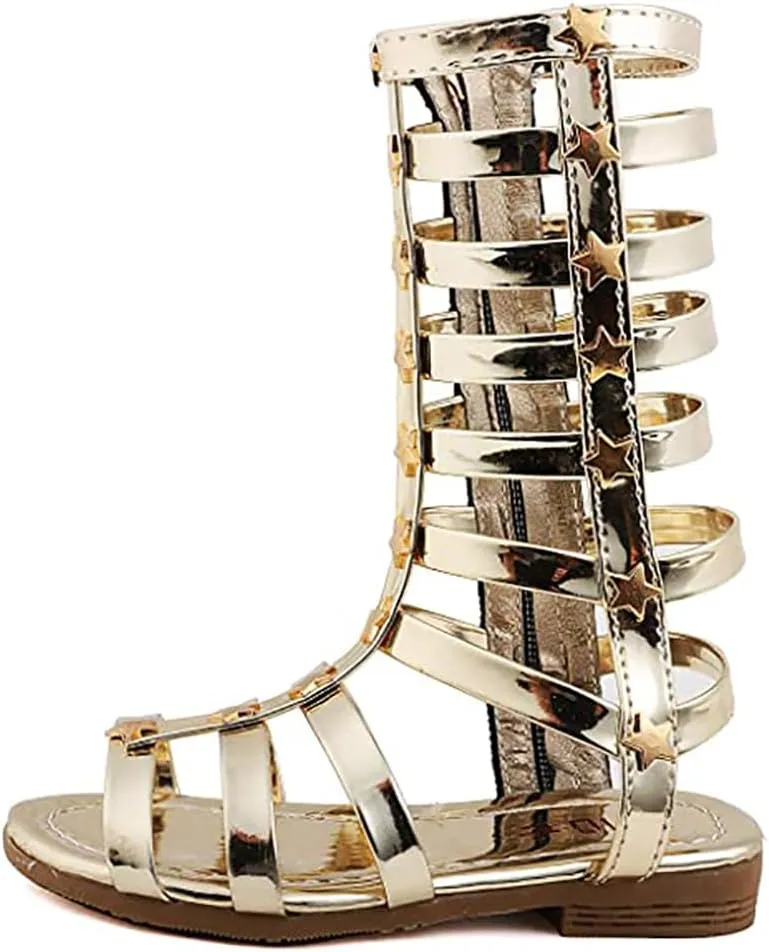 Girls Rivet Gladiator Sandals Summer Princess Dress Strappy Flats Zip Up Boots Shoes