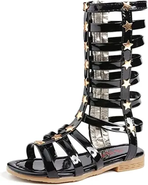Girls Rivet Gladiator Sandals Summer Princess Dress Strappy Flats Zip Up Boots Shoes