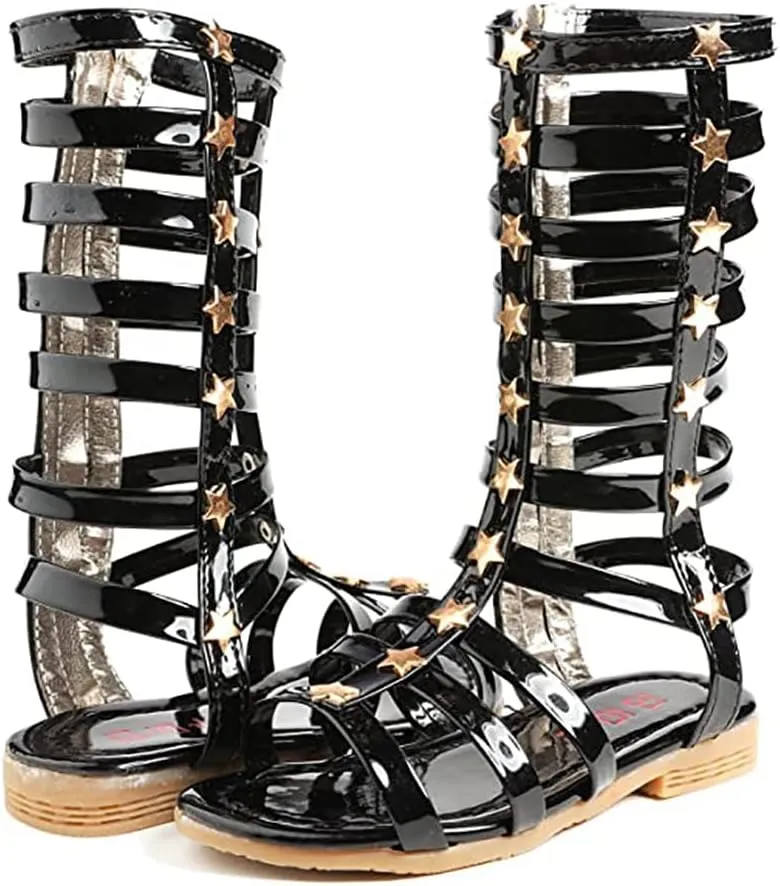 Girls Rivet Gladiator Sandals Summer Princess Dress Strappy Flats Zip Up Boots Shoes
