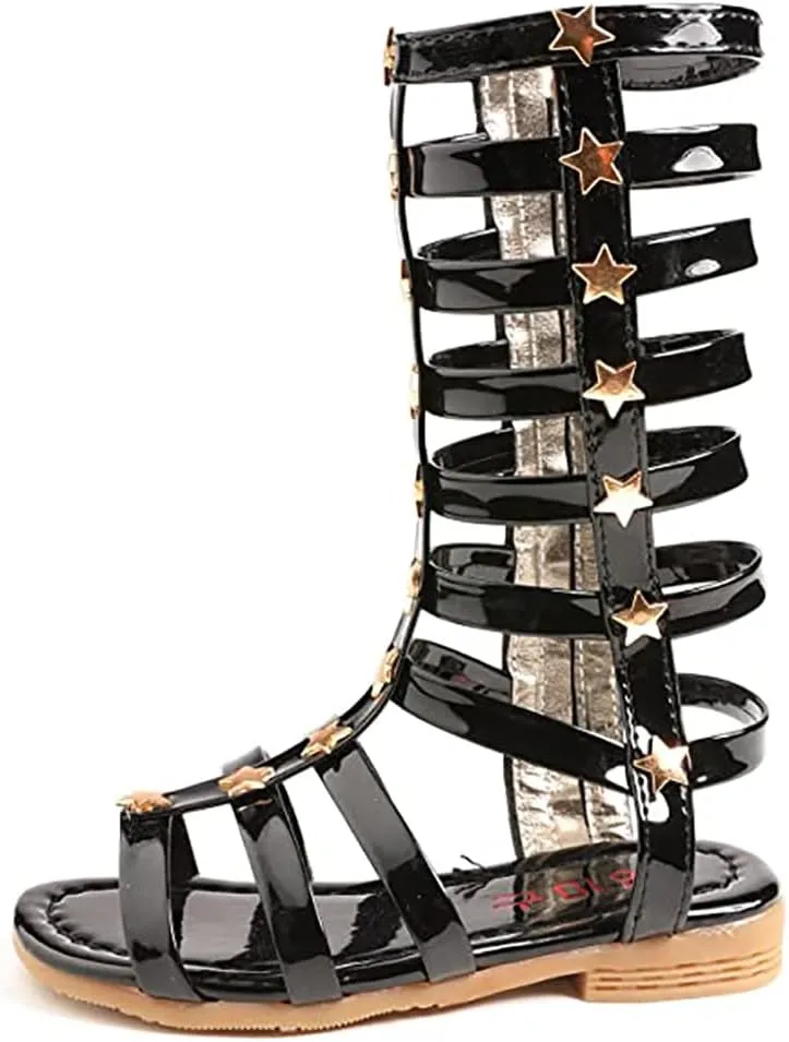 Girls Rivet Gladiator Sandals Summer Princess Dress Strappy Flats Zip Up Boots Shoes