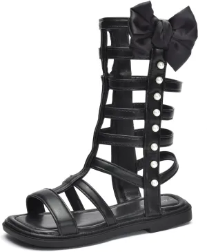 Girls Rivet Gladiator Sandals Summer Princess Dress Strappy Flats Zip Up Boots Shoes