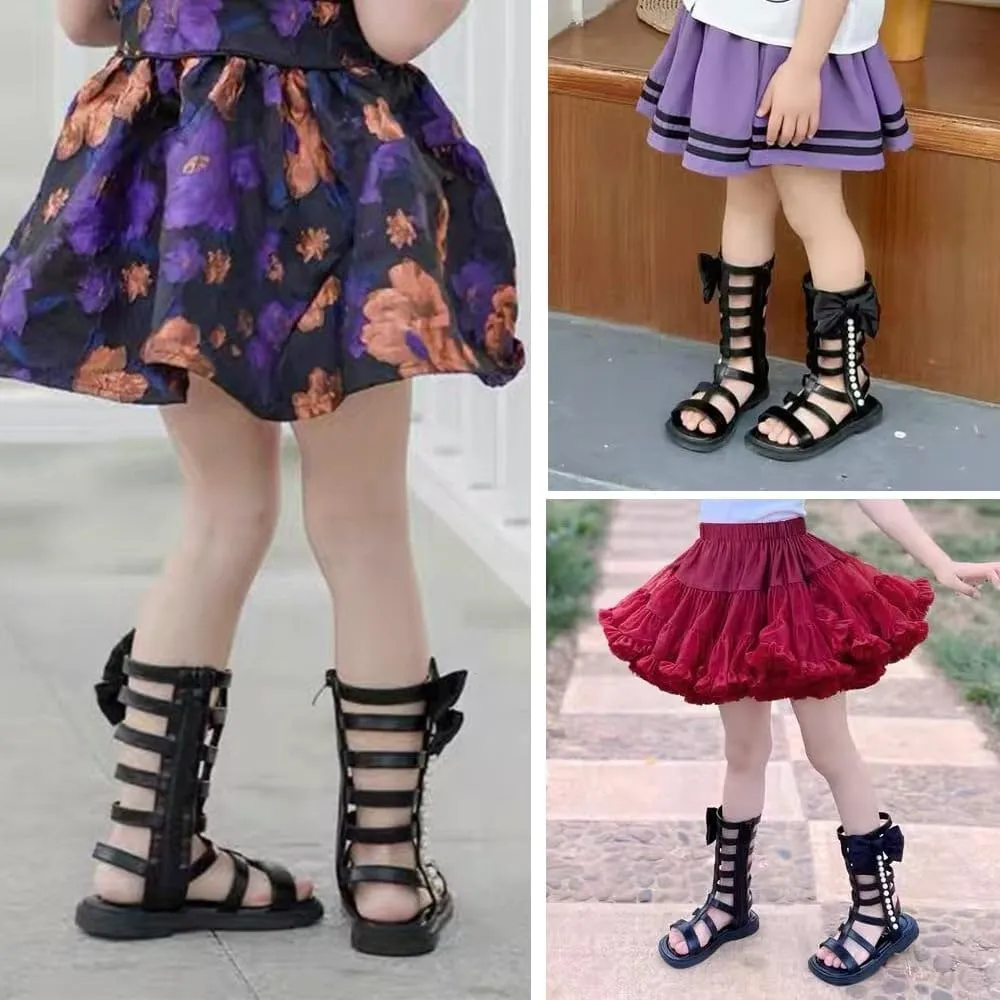 Girls Rivet Gladiator Sandals Summer Princess Dress Strappy Flats Zip Up Boots Shoes