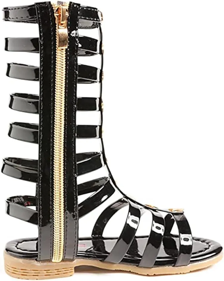 Girls Rivet Gladiator Sandals Summer Princess Dress Strappy Flats Zip Up Boots Shoes