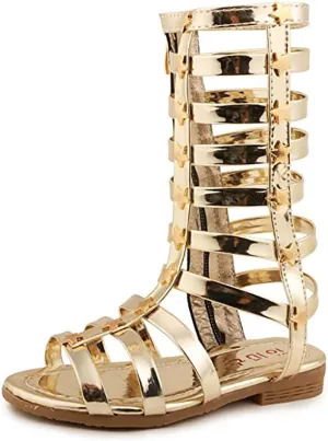 Girls Rivet Gladiator Sandals Summer Princess Dress Strappy Flats Zip Up Boots Shoes