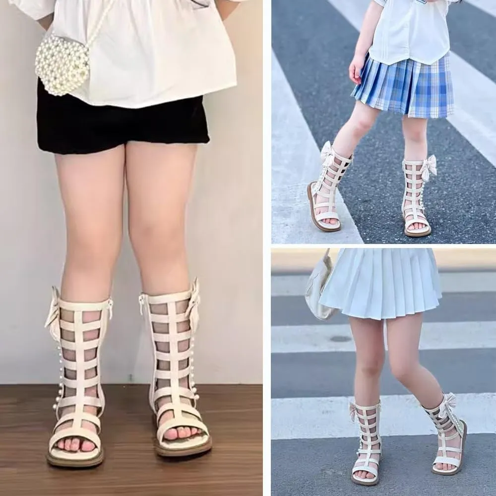 Girls Rivet Gladiator Sandals Summer Princess Dress Strappy Flats Zip Up Boots Shoes
