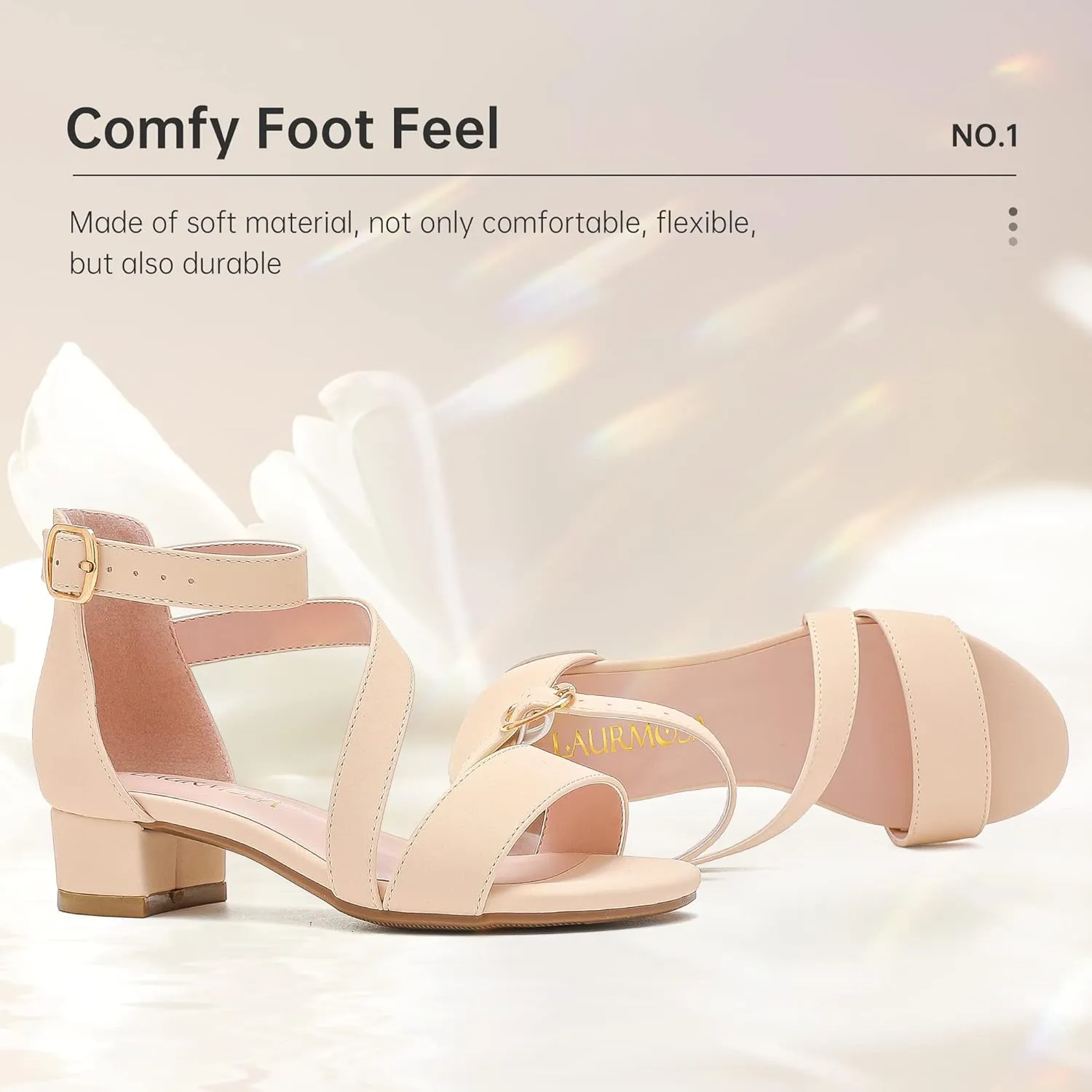 Girls Sandals Kids Heels Open Toe Ankle Strap Dress Shoes Flower Wedding Party for Toddler Little Big Kid