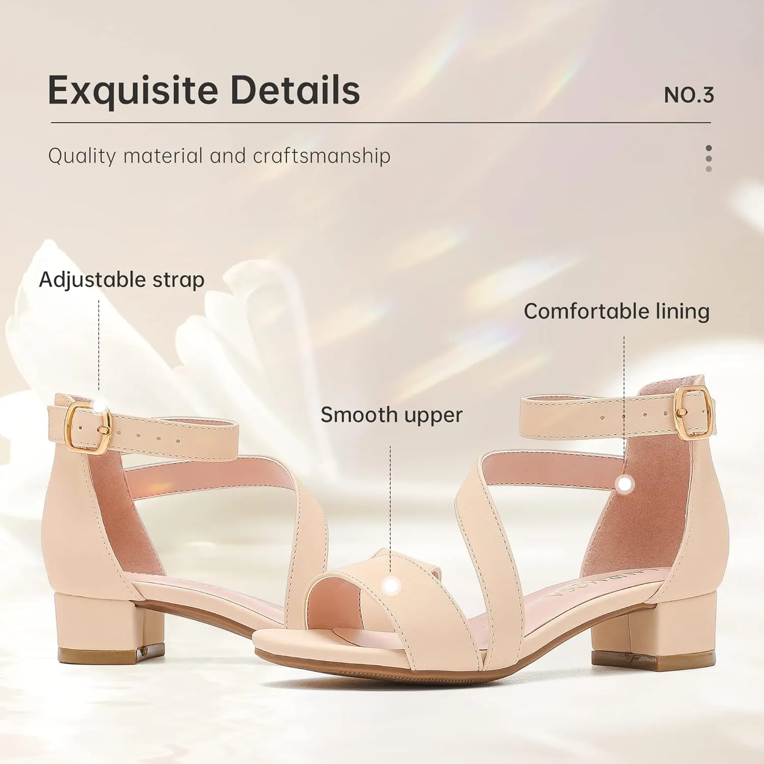 Girls Sandals Kids Heels Open Toe Ankle Strap Dress Shoes Flower Wedding Party for Toddler Little Big Kid