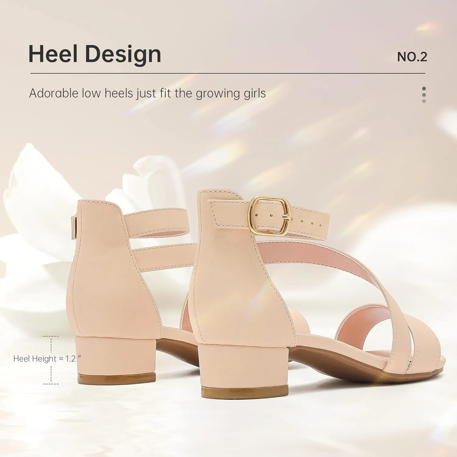 Girls Sandals Kids Heels Open Toe Ankle Strap Dress Shoes Flower Wedding Party for Toddler Little Big Kid
