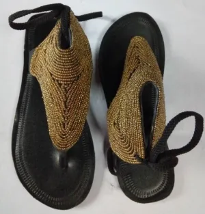 Handmade African Beaded Sandals/Authentic Maasai-Style Leather Flip-Flops Women/Boho Beach Sandals/Comfortable Summer Sandal African Gifts