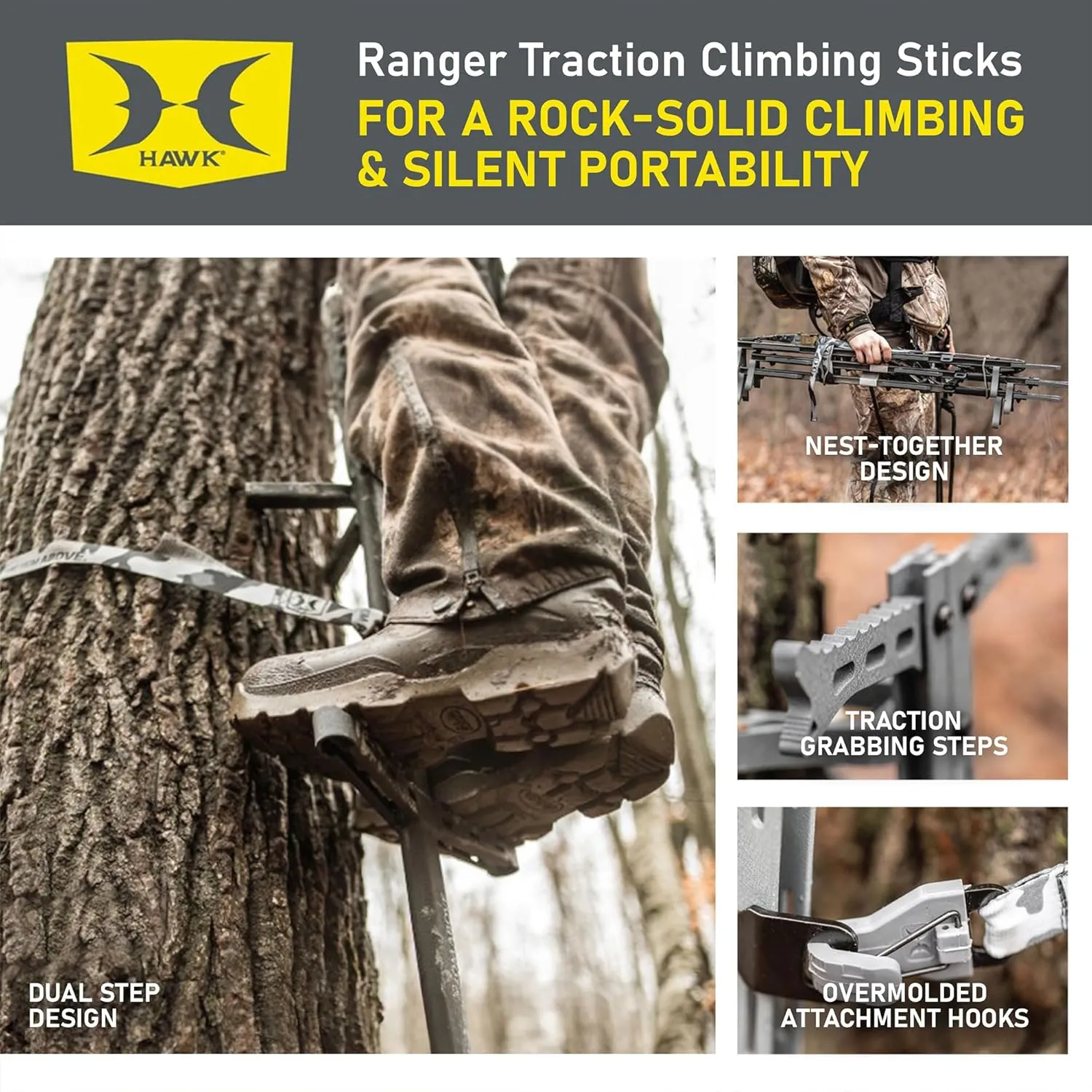 Helium 30" Lightweight Aluminum Treestand Climbing Sticks with Fold Up Steps and Boot Grabbing Grooves (1-Pack/3-Pack)