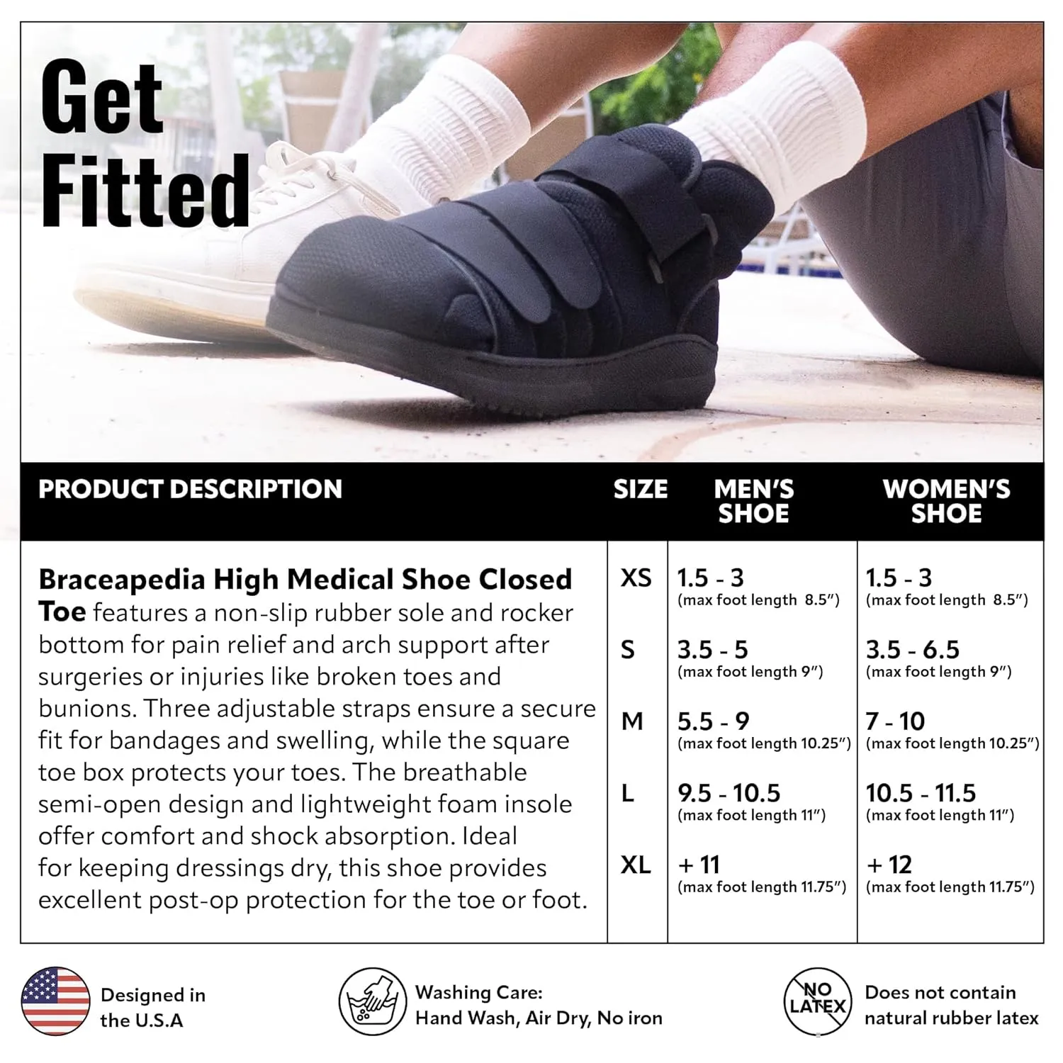 High Medical Shoe Closed Toe, Size XL, Walking Boot & Foot Brace, Post Op/Orthopedic Boot for Injured Foot for Men and Women
