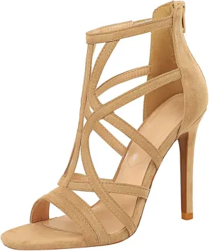JOEupin Women’s Fashion High Heel Sandals Peep Toe Hollow-out Gladiator Stiletto Pumps Dress Shoes with Zip