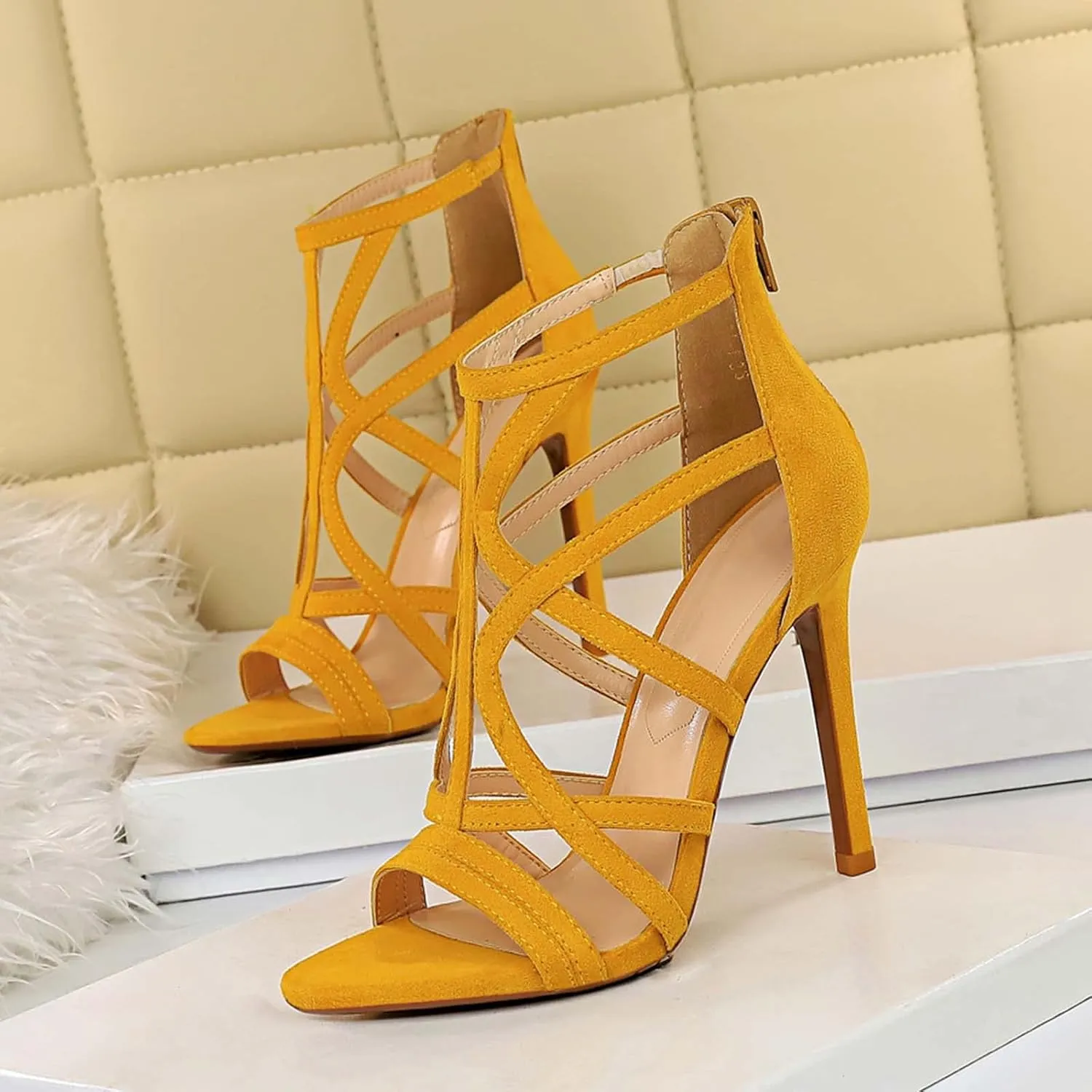 JOEupin Women’s Fashion High Heel Sandals Peep Toe Hollow-out Gladiator Stiletto Pumps Dress Shoes with Zip