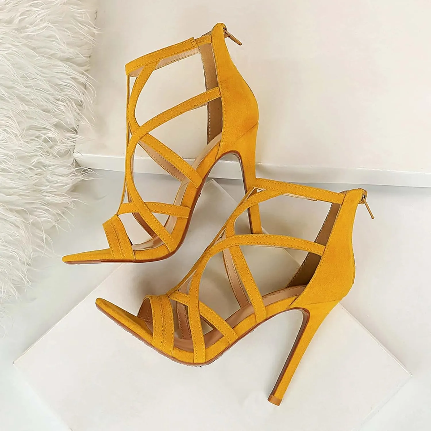 JOEupin Women’s Fashion High Heel Sandals Peep Toe Hollow-out Gladiator Stiletto Pumps Dress Shoes with Zip