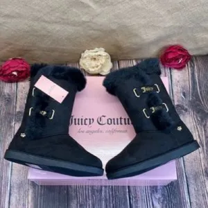 Juicy Couture Black Koded Faux Fur Winter Boots 6