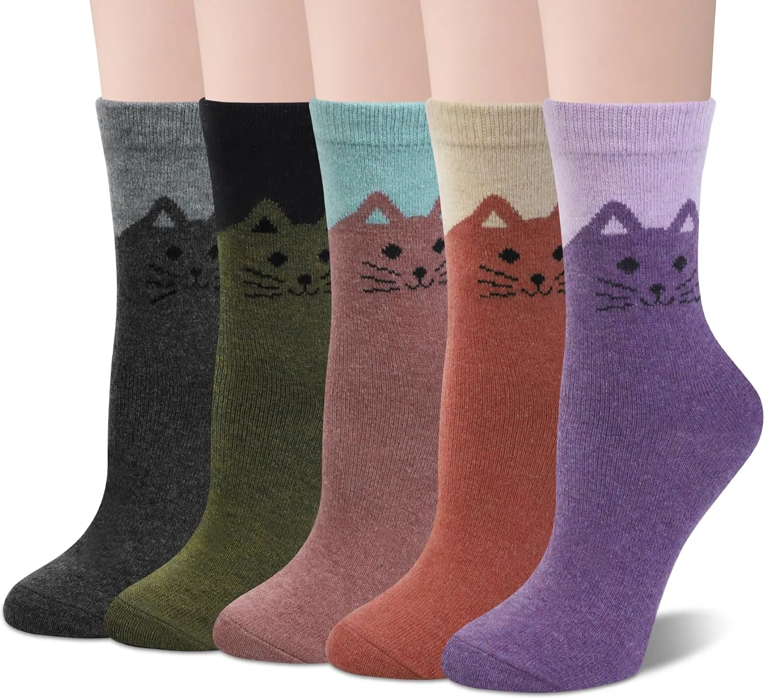 Justay 5 Pairs Womens Wool Socks Thick Warm Winter Socks Casual Cozy Socks Vintage Knit Crew Socks Gift for Women