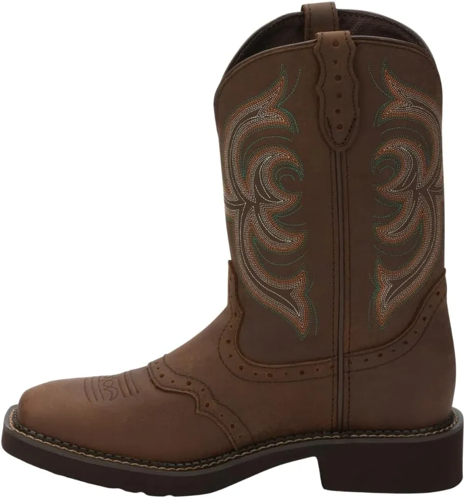 Justin Women's Inji Western Boot Wide Square Toe Distressed Brown